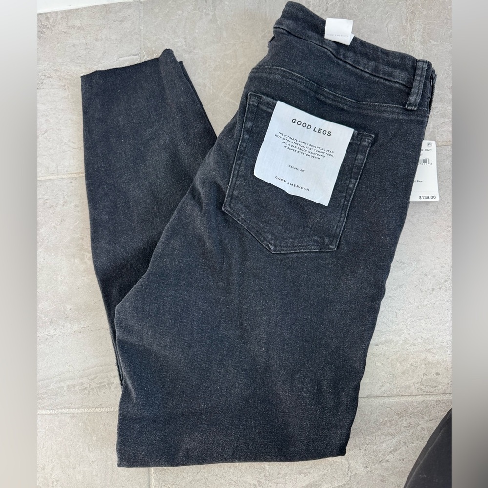 Good American Good Legs Skinny Raw Hem Black Jeans